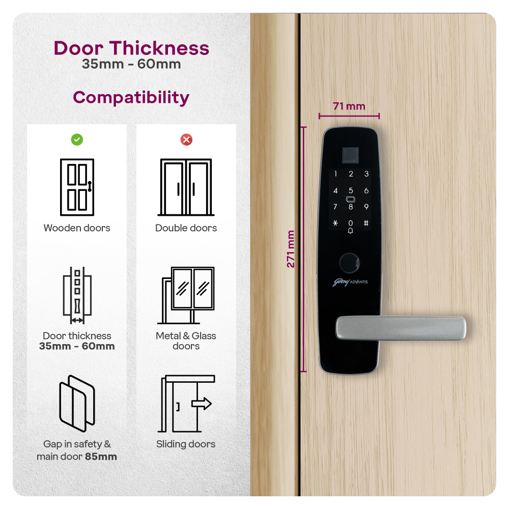 Godrej Smart Lock | Made in India Digital Lock For Main Door I Advanced & Highly Secure | 9 in 1 Access | NFC,Smart Watch,BLE Remote,Wi-Fi,Fingerprint I Grey I 3 Years Warranty